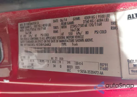 2014 Ford E-350 Super Duty Commercial from USA, damaged, VIN 1FTSE3EL1EDB12482